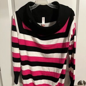 No Boundaries Black, Pink and White Striped Cowl Neck Sweater
